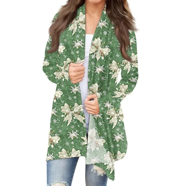 Women's Printed Casual Medium Length Jacket Fashion Christmas Cardigan Coat - Image 24