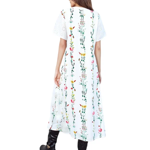 Women's Floral Print Short Sleeve V-Neck Casual Midi Dress - Image 9