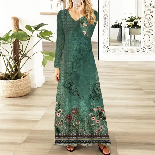 Women's Casual Fashion Long Sleeve Graphic Printed Vintage Long Dresses Fall - Image 19