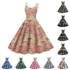 Women's Printed Strapless Gothic Cocktail Punk Sexy Fashion Dress Christmas
