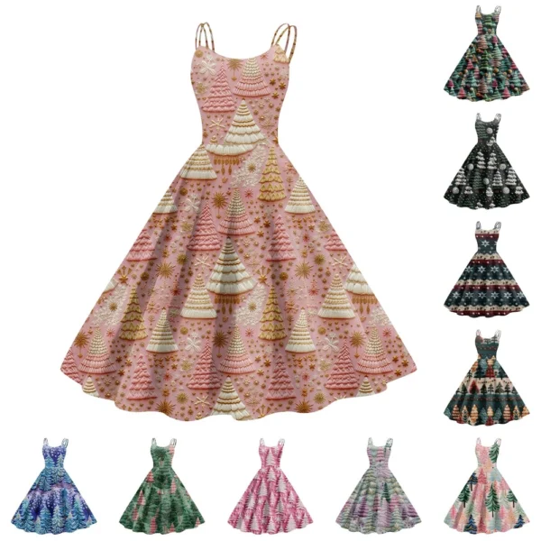Women's Printed Strapless Gothic Cocktail Punk Sexy Fashion Dress Christmas