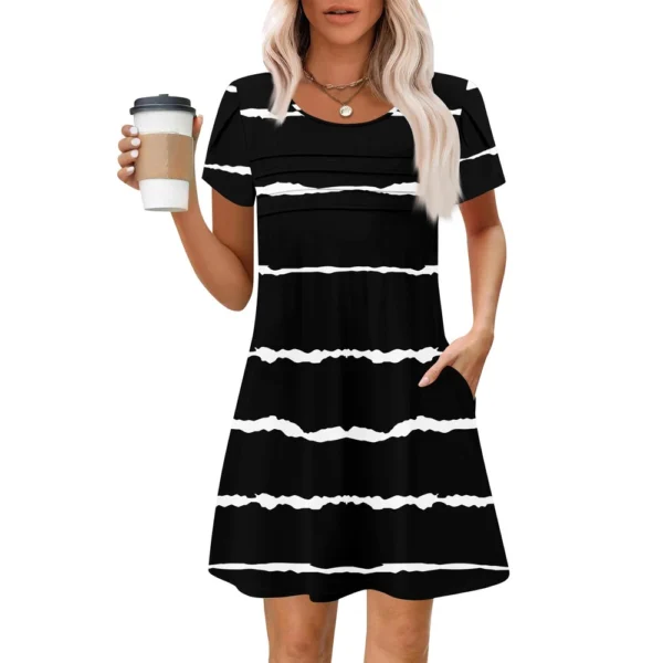 Women's Summer Casual Petal Slim Stripe Pleated Solid Color Dresses - Image 13
