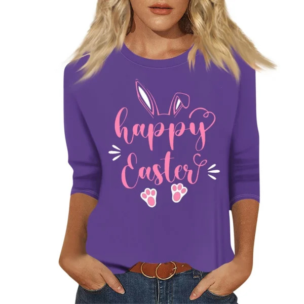 Women's Tops Basic Casual Printed 3/4 Sleeve Plus Size Easter Fashion Pullover - Image 26
