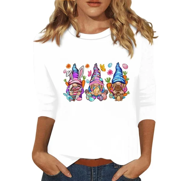 Women's Tops Fashion Plus Size Easter Basic Casual 3/4 Sleeve Printed Pullover - Image 47
