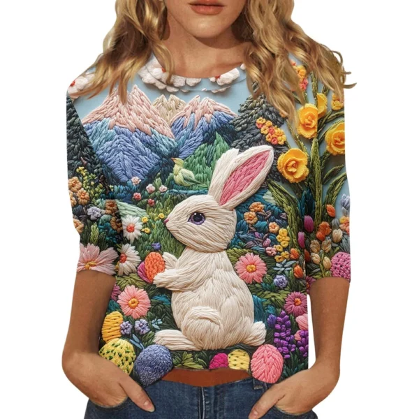 Women's Printed Basic Easter Fashion Tops Casual Plus Size 3/4 Sleeve Pullover - Image 14