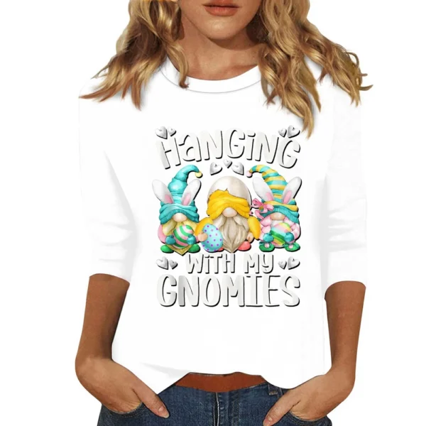 Women's Plus Size Tops Easter Fashion 3/4 Sleeve Casual Basic Printed Pullover - Image 39