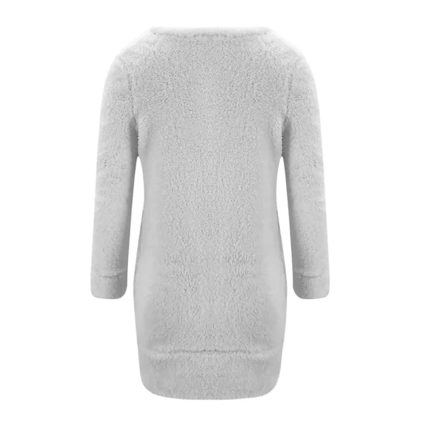 Women's Fuzzy Fleece Solid Color Dress Loose Fit Casual Round Neck Long Sleeve - Image 11
