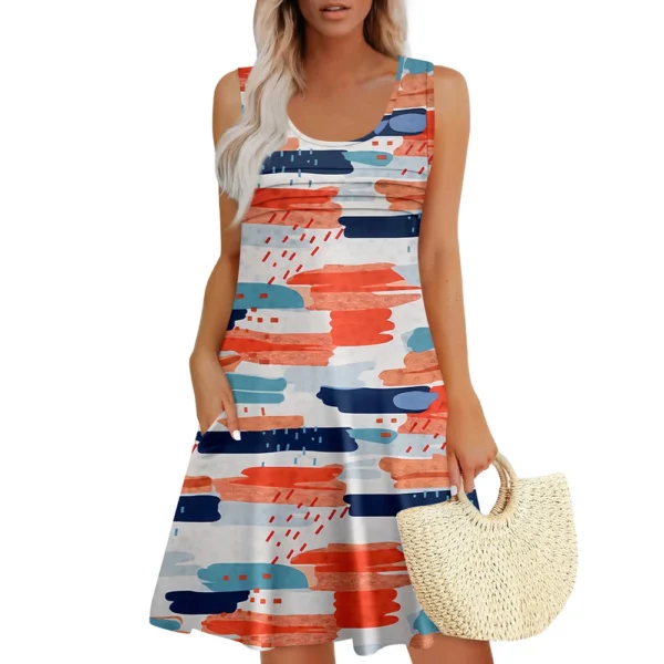 Womens Summer Dresses Loose  Sleeveless Sundresses Dress With Pockets - Image 22