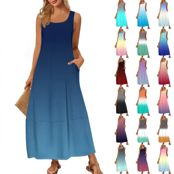Women's Casual Floor-length Summer Beach Dress Loose Gradient Print Sundress