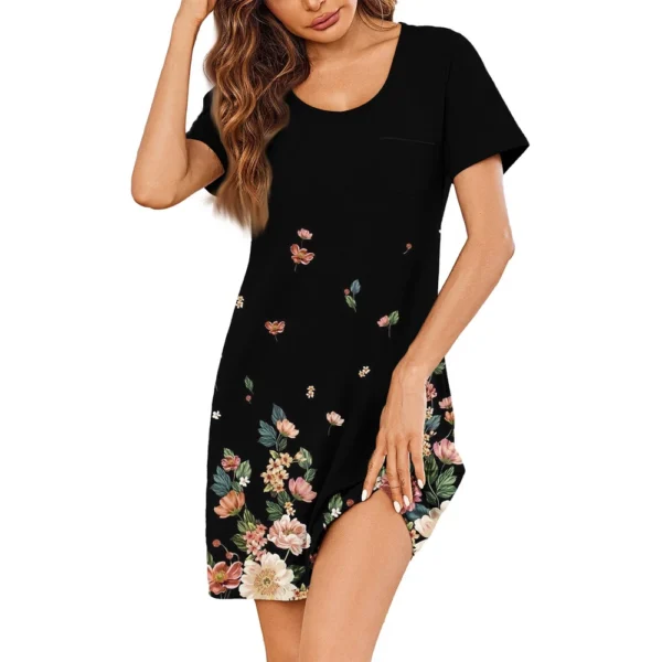 Womens Summer Dresses Short Sleeve Linen Casual T-Shirt Dresses Swing Beach - Image 14