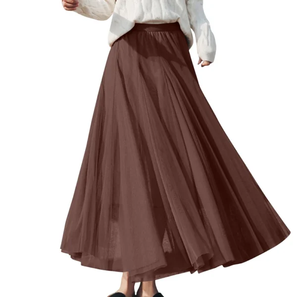Women's Solid Color Mesh Skirt With Elastic Band Large Swing Mid Length Skirt - Image 20