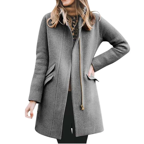 Women's Winter Warm Long Coat Classic Front Zipper Casual Blended Coat - Image 22