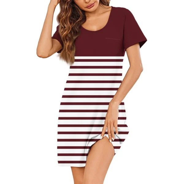 Womens Summer Dresses Short Sleeve Linen Casual T-Shirt Dresses Swing Beach - Image 5
