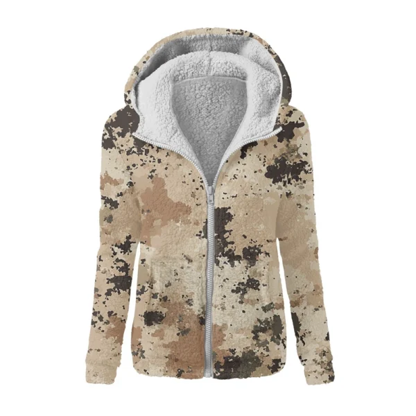 Women's Winter Camouflage Print Casual Fashion Plush Hooded Zipper Sweater - Image 14
