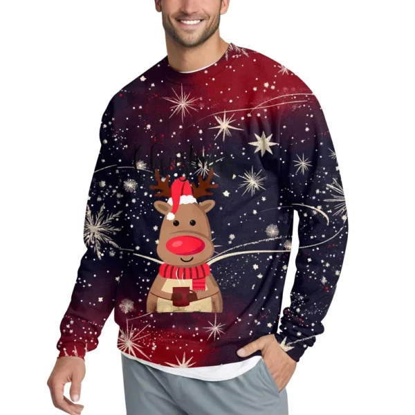 Men's Casual Fashion Comfortable Christmas Printed Round Neck Pullover - Image 29
