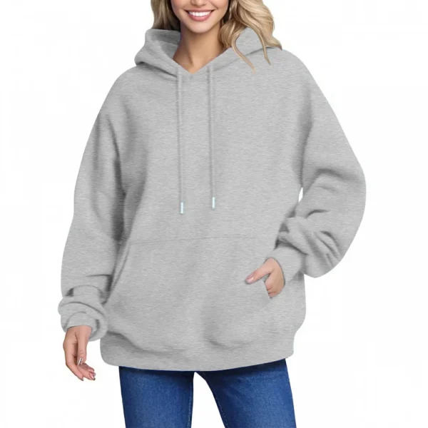Women's Hoodie Women's Solid Color Long-sleeved Baggy Pullover Sweater Top - Image 32