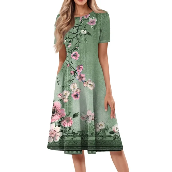Women's Loose Casual And Fashionable Round Neck Short Sleeved Printed Mid - Image 9