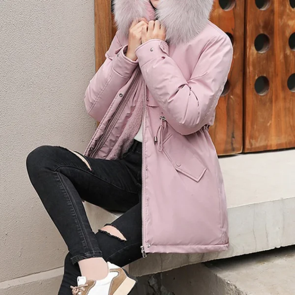 Women's Casual Warm Versatile Large Collar Solid Color Thickened Cotton Coat - Image 28