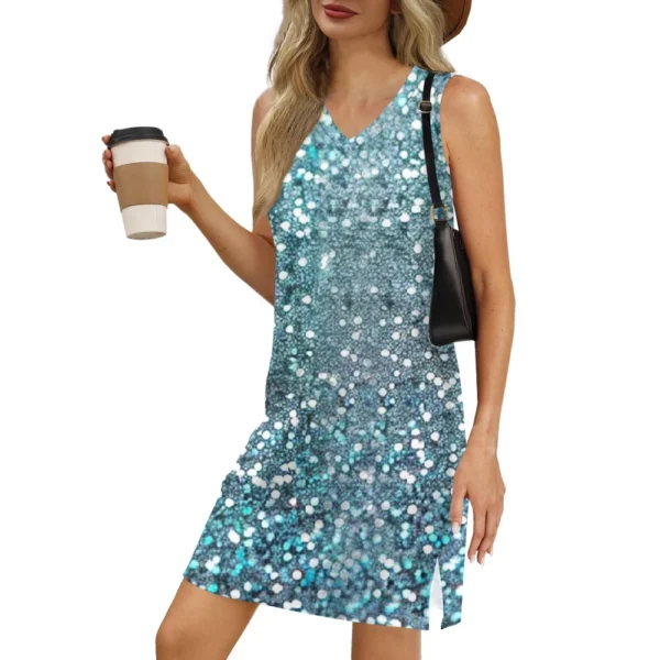 Women's V-neck Summer Casual Beach Vacation Women's Sleeveless Sparkly Print - Image 5