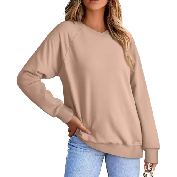 Women's Fashion Sweatshirt V-neck Long Sleeve Solid Color Casual Loose Pullover - Image 9