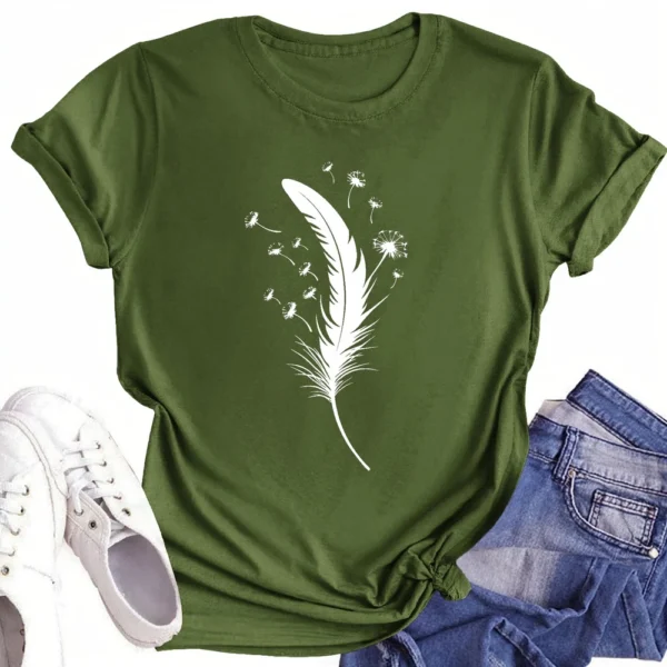 Women's Printed Round Neck Loose Daily Casual Short Sleeved Fashion T-Shirt - Image 13