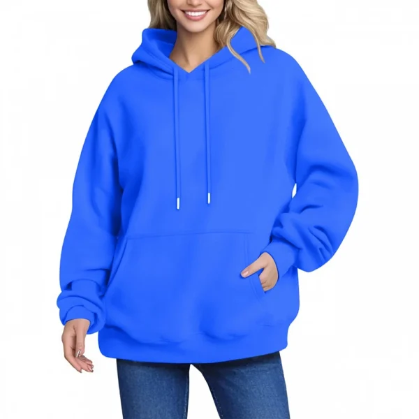 Women's Hoodie Women's Solid Color Long-sleeved Baggy Pullover Sweater Top - Image 7
