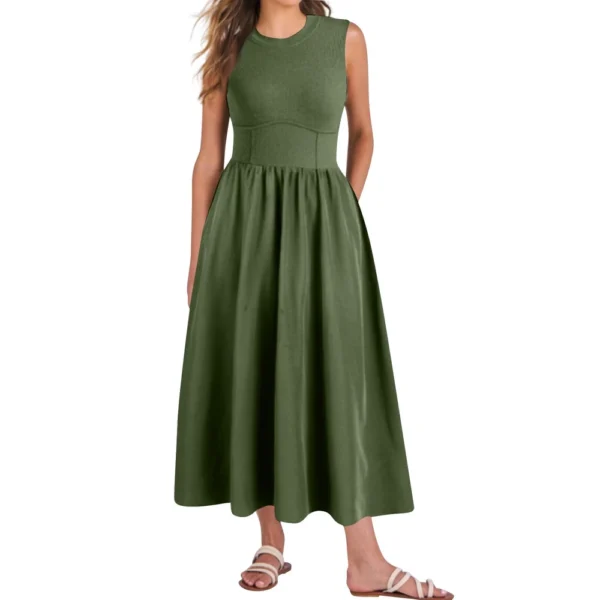Women's Casual Fashion Round Neck Sleeveless Solid Irregular Hem Midi Dress - Image 10