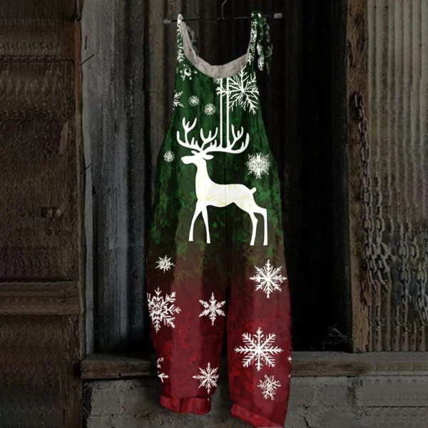 Women's Shoulder Strap Vintage Casual Print Christmas Jumpsuit Loose - Image 13