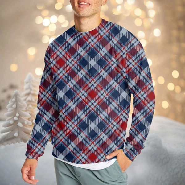 Men's Casual Fashion Comfortable Plaid Round Neck Pullover Sweatshirt Sweatshirt - Image 25