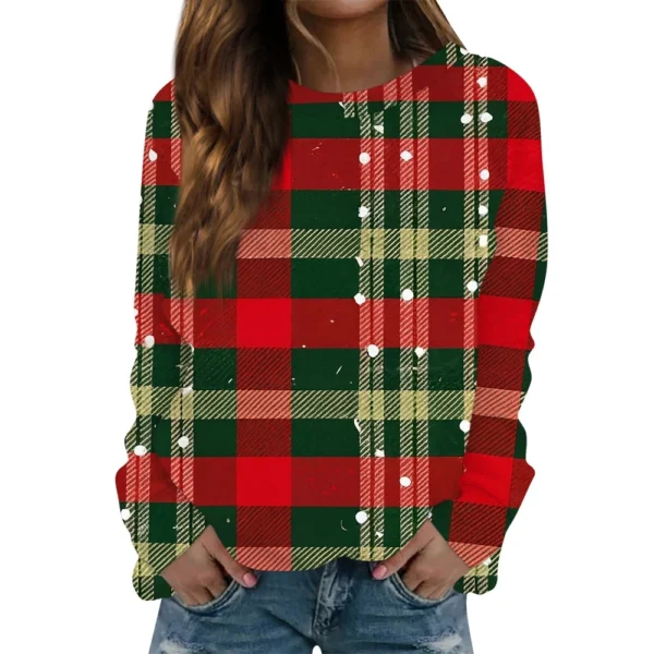 Women's Long Sleeve Print O-Neck Christmas Blouse Fashion Casual Pullover Top - Image 20