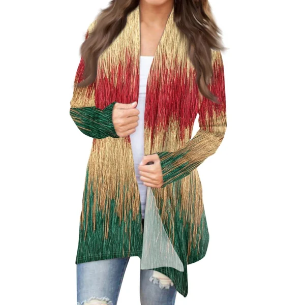 Women's Printed Casual Medium Length Jacket Fashion Christmas Cardigan Coat - Image 28