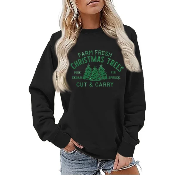 Women's Sweatshirt Sports Christmas Print Pullover Sweatshirt Round Neck Long - Image 16