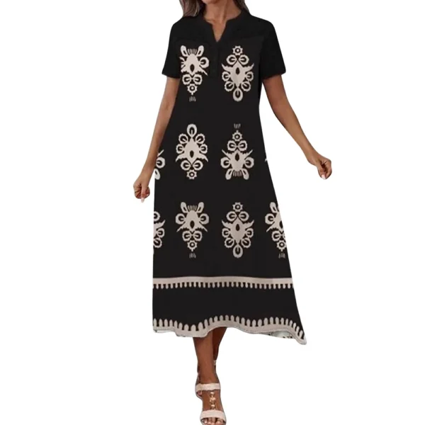 Women's Floral Print Short Sleeve V-Neck Casual Midi Dress - Image 16