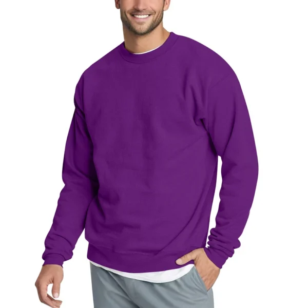 Men's Casual Fashion Comfortable Solid Color Round Neck Pullover Sweatshirt - Image 26