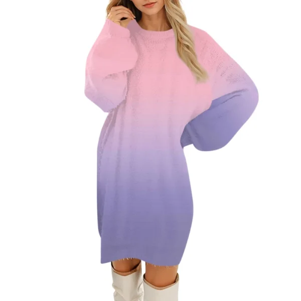 Women's Round Neck Casual Long Sleeve Plush Dresses - Image 38