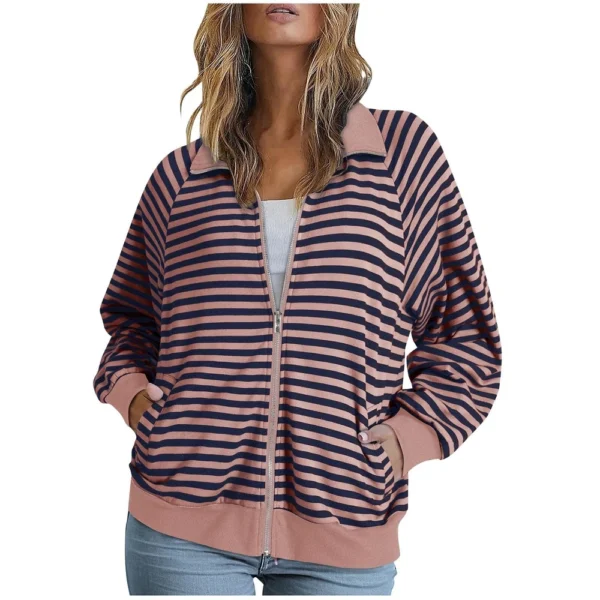 Women's Loose Casual Striped Lapel Cardigan Pocket Long Sleeved Jacket✔ - Image 13