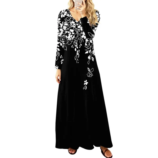 Women's Casual Fashion Long Sleeve Graphic Printed Vintage Long Dresses Fall - Image 6