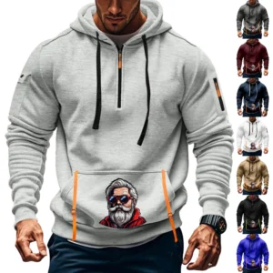 Men's Printed Sweatshirt Hoodie Zipper Arm Pocket Cardigan Men's Sports Large