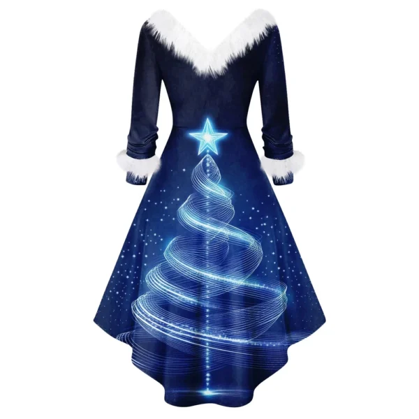 Women's Fashion V-neck Casual Fit Christmas Print Party Long Sleeve Dress - Image 9