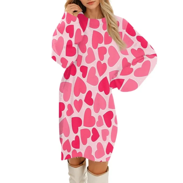 Women's Round Neck Casual Long Sleeve Valentine's Day Plush Gradient Plaid - Image 9