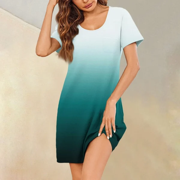 Womens Summer Dresses Short Sleeve Linen Casual T-Shirt Dresses Swing Beach - Image 19
