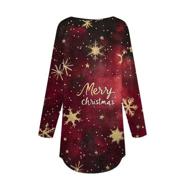 Women's Print Round Neck Christmas Loose T-Shirt Pullover Long Sleeve Top - Image 10