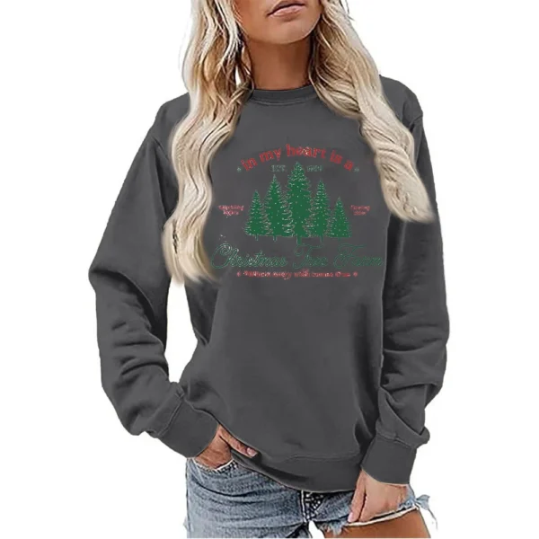Women's Sweatshirt Sports Christmas Print Pullover Sweatshirt Round Neck Long - Image 19
