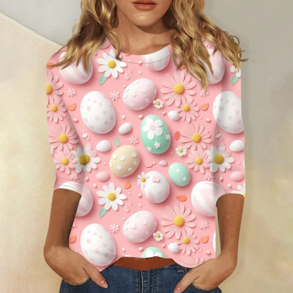 Women's Printed Tops Plus Size Casual Easter Basic Fashion 3/4 Sleeve Pullover - Image 28