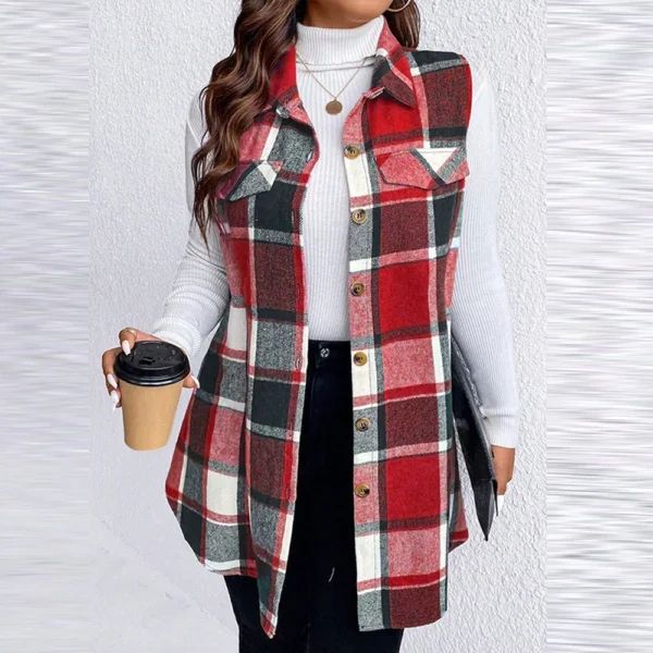 Women's Plaid Sleeveless Waistcoat Fashion Loose Women's Woolen Coat - Image 16