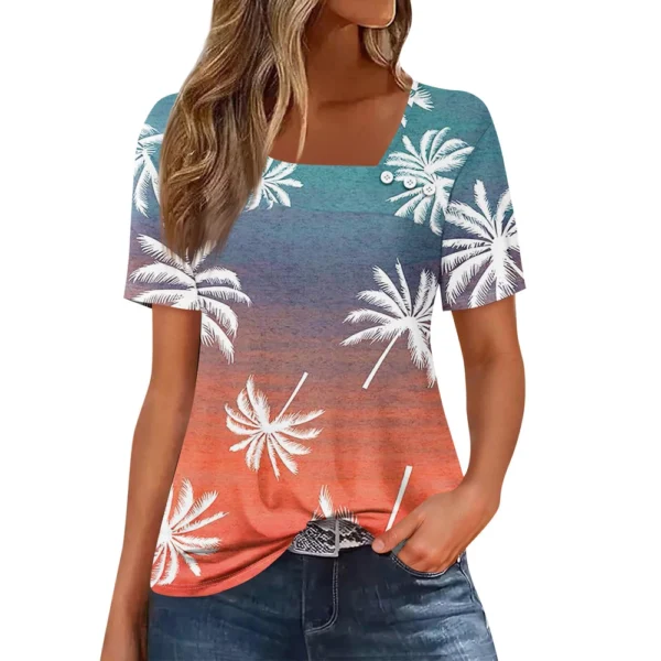 Women's Printed Casual Fashion Loose Daily Short Sleeved Round Neck T-Shirt - Image 9