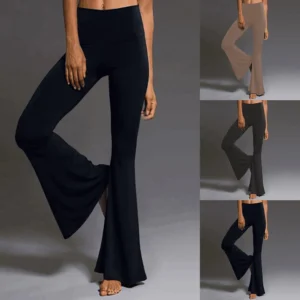 Women's Solid Color Relaxed Sports Casual High-waisted Flared Yoga Pants Long