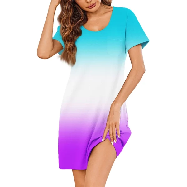 Womens Summer Dresses Short Sleeve Linen Casual T-Shirt Dresses Swing Beach - Image 6