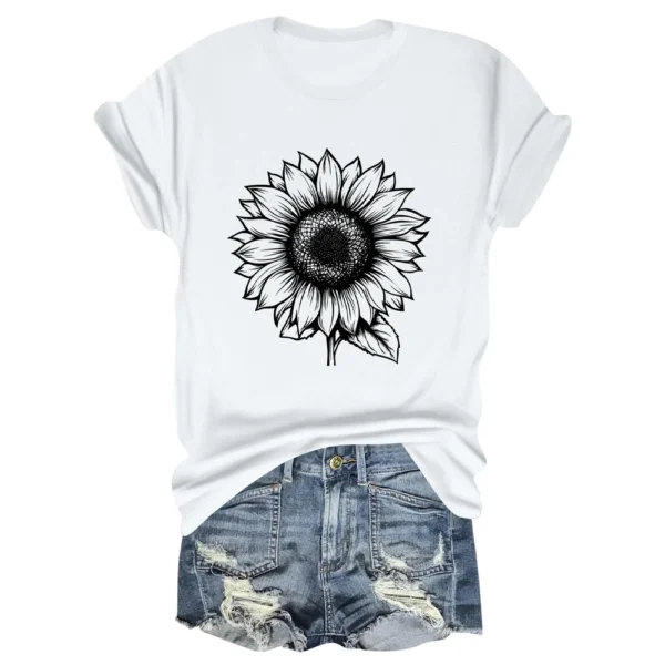 Women's Daily Short Sleeved Fashion Casual Printed Loose Round Neck T-Shirt - Image 32