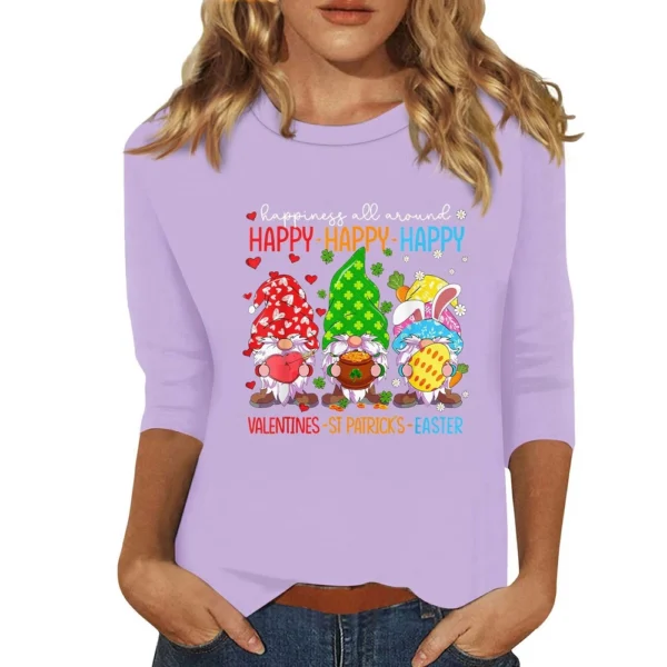 Women's Plus Size Tops Easter Fashion 3/4 Sleeve Casual Basic Printed Pullover - Image 14